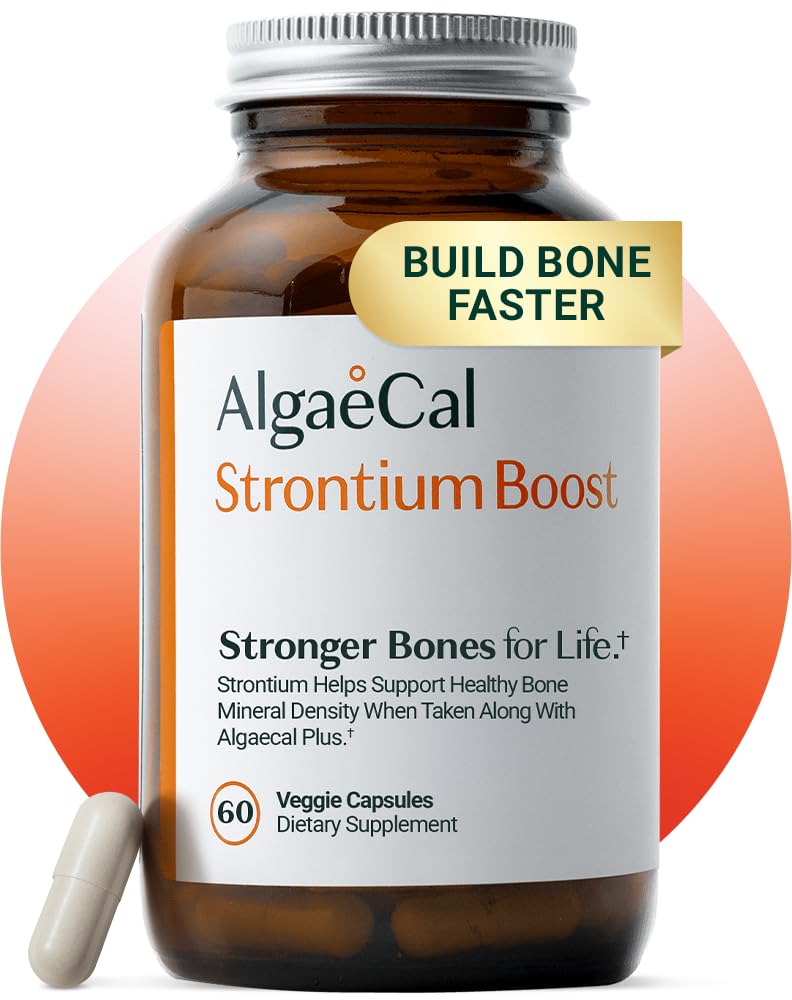 AlgenCal - Strontium-Boost, natürliches Kalziumpräparat zur Erhöhung der Knochendichte, Strontiumcitrat 680 mg, leicht zu schlucken für Knochengesundheit und Knochenstärke, glutenfrei - 60 Veggie Caps- Made in USA