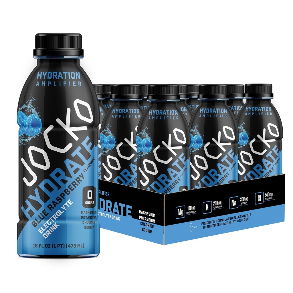 Jocko Fuel Hydrate Electrolyte Drinks - Sportgetränk Hydration Amplifier, Thirst Quencher - Wissenschaftlich geformte Elektrolytmischung Blue Raspberry 16 Oz (12 Pack)
