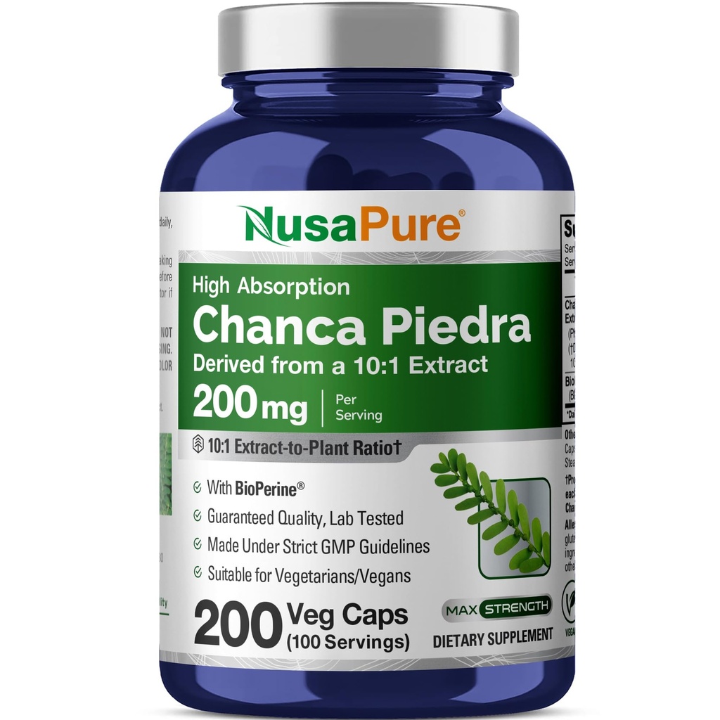NusaPure Chanca Piedra 2000mg | 200 Caps Veggie | Integratore di Estratto di erbe | Estratto 10:1, Non OGM, Bioperine | 100 Serve per Bottiglia