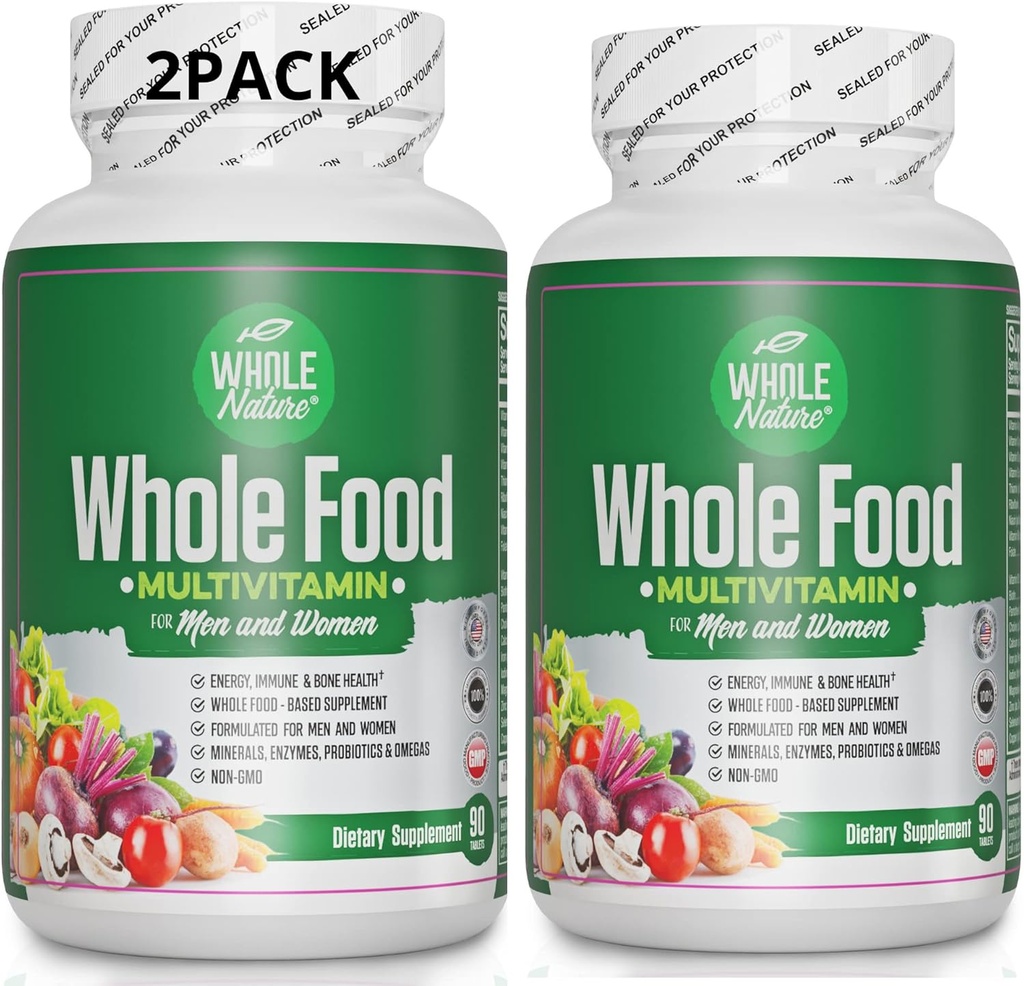 Ganzes Essen Multivitamin für Männer und Frauen (2PACK): Ganze Natur Täglich Superfood Vitamine Plus Mineralstoffe Verdauungsenzyme, Probiotika und Omegas. Pflanzenbasiertes Multi-Vitamin, nicht GMO Glutenfrei