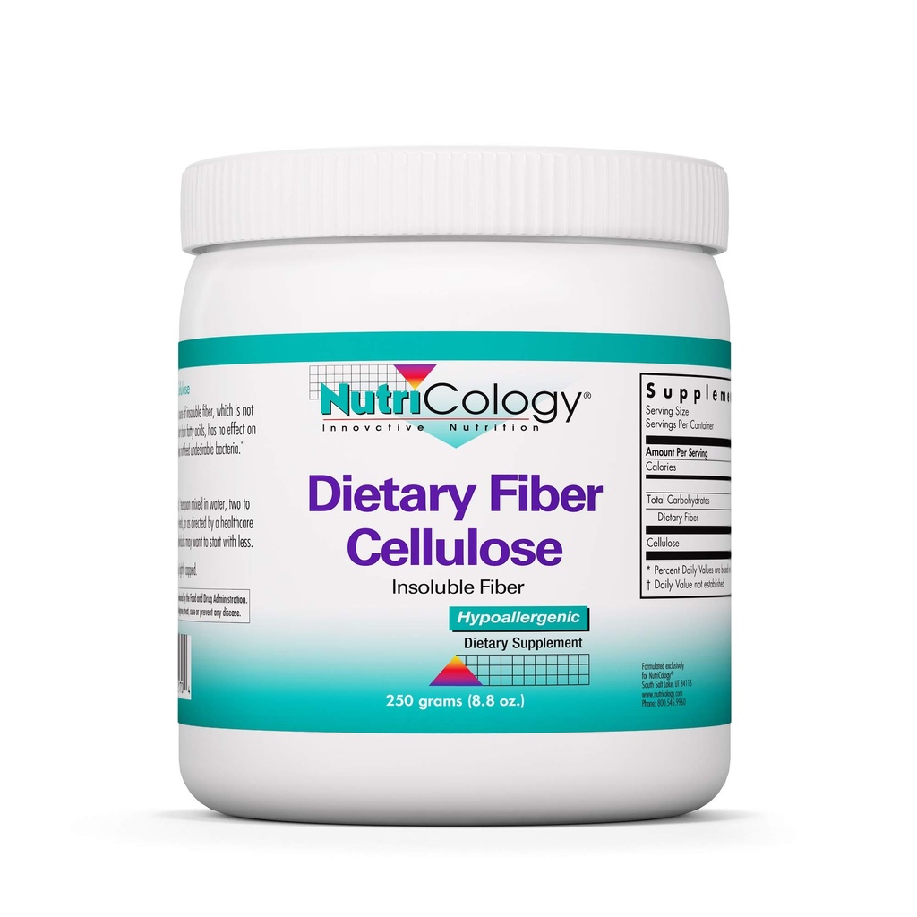Nutricology Dietary Fiber Powder - 2000mg Unlösliche Faser-Ergänzung, mikrokristallines Zellulose-Pulver, pulverisierte Zellulose, nicht fruchtbar, hypoallergen - 8.8 Oz