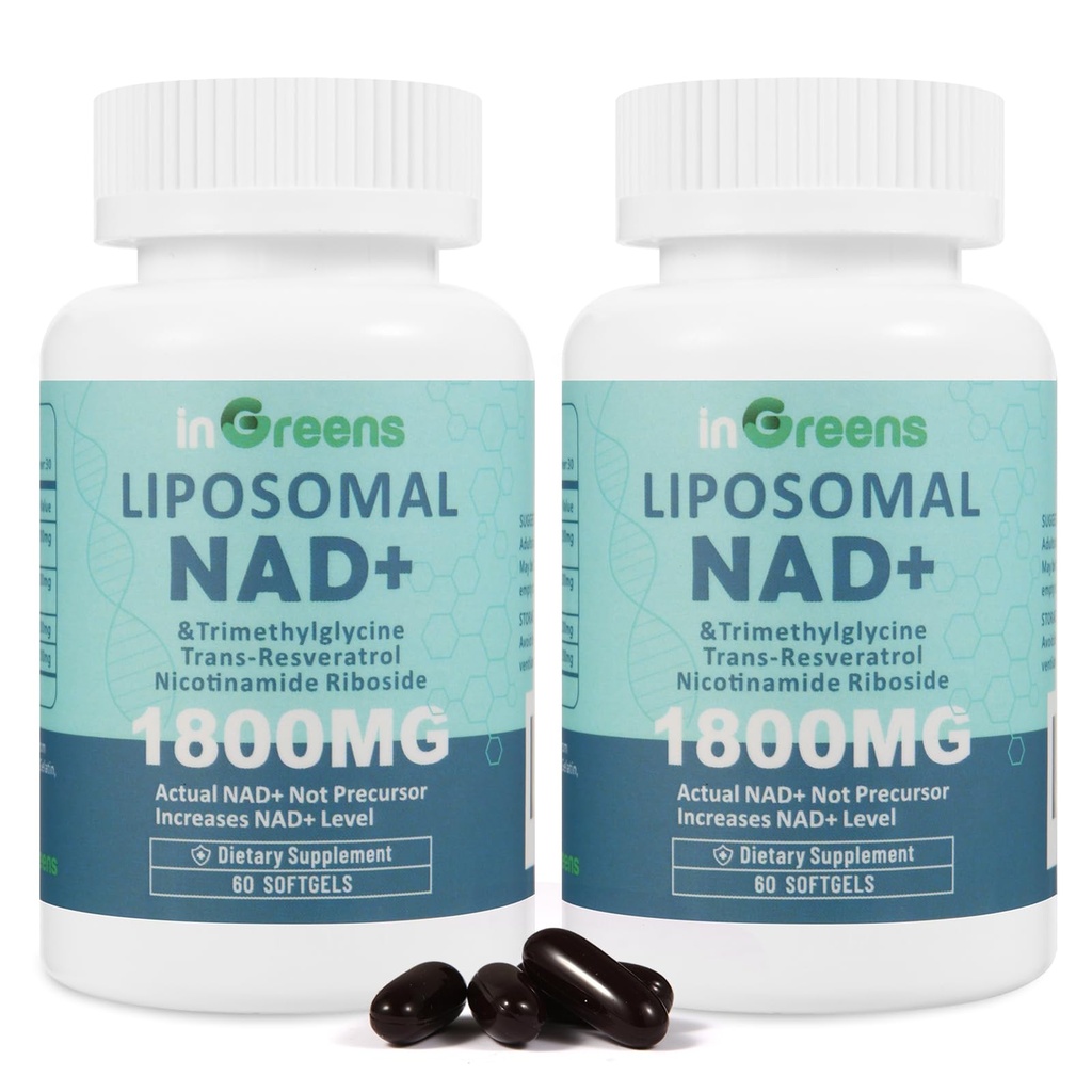 NAD Liposomico+ Supplemento 1800 mg con Nicotinamide Riboside, Trans Resveratrolo, Trimethylglycine,Sostituisce NMN, Boost NAD+, Difesa dell'invecchiamento,Energia cellulare, 120 Softgels