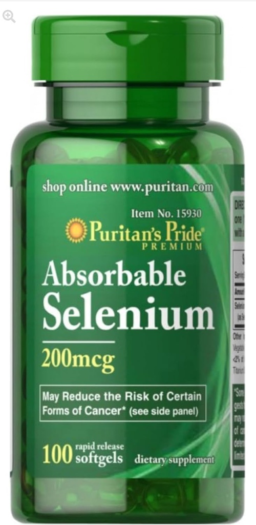 Puritans Pride Sélénium 200 mcg Comprimés, 100 Nombre