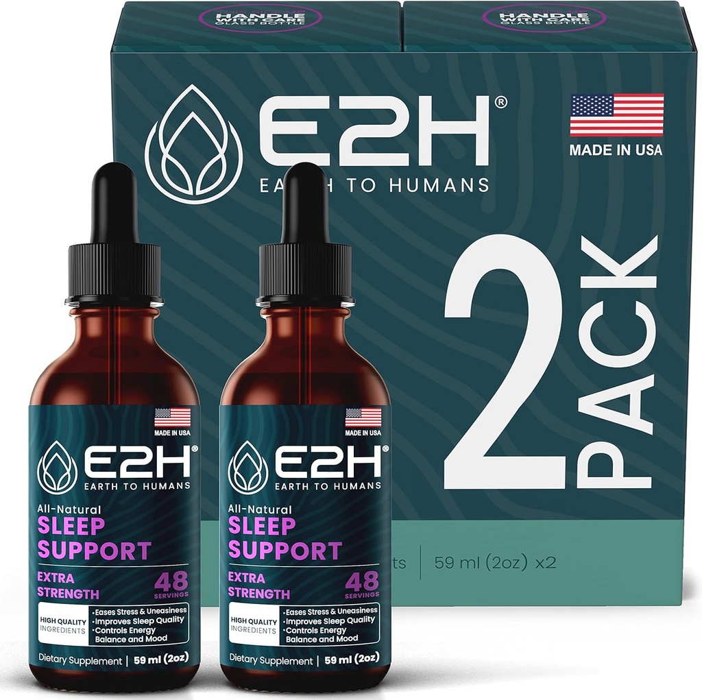 E2H Natural Sleep Aid - Melatonina liquida con camomilla, Theanine - Sleep Better, Deeper, Longer - Vegan, Gluten Free - Fornisce Stress Relief (2 bottiglie)