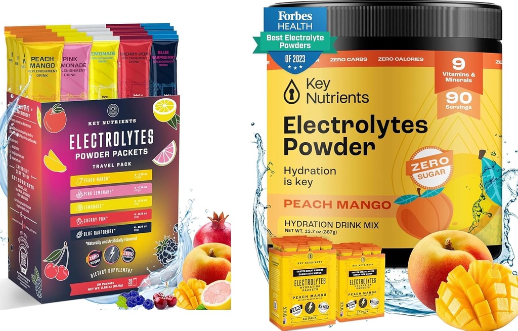 KEY NUTRIENTS Ultimate Hydration & Multivitamin Duo: 20-Pack Variety 5 Flavors + 90-Serving Tropical Peach Mango Elektrolyte Pulver