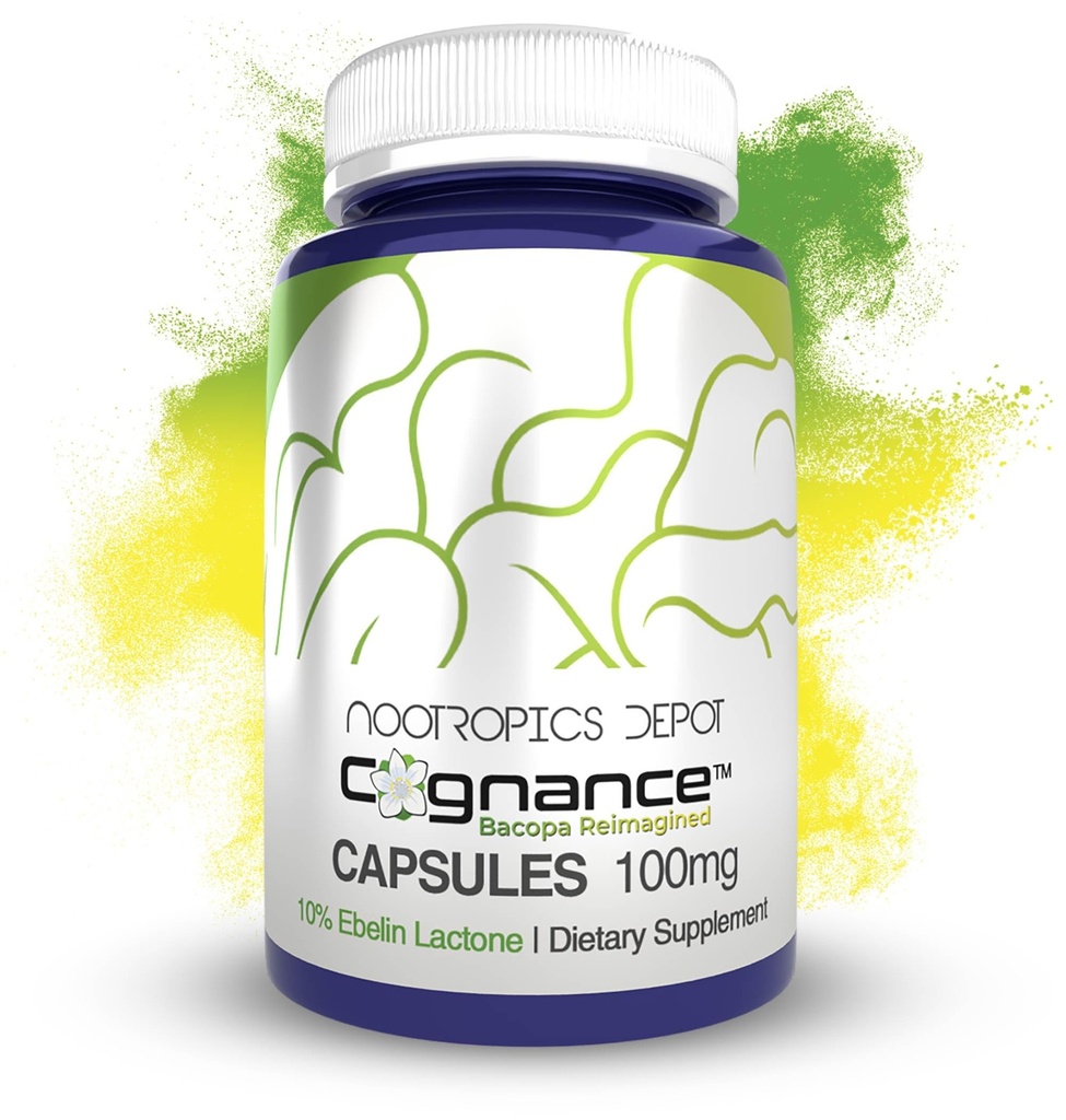 Nootropics Depot Cognance Enhanced Bacopa Capsules $ 100mg $ 10% Ebelin Lactone $ Bacopa monnieri $ Mood, Memory, & 5-HT2A Activation, 60 Compte (paquet de 1)