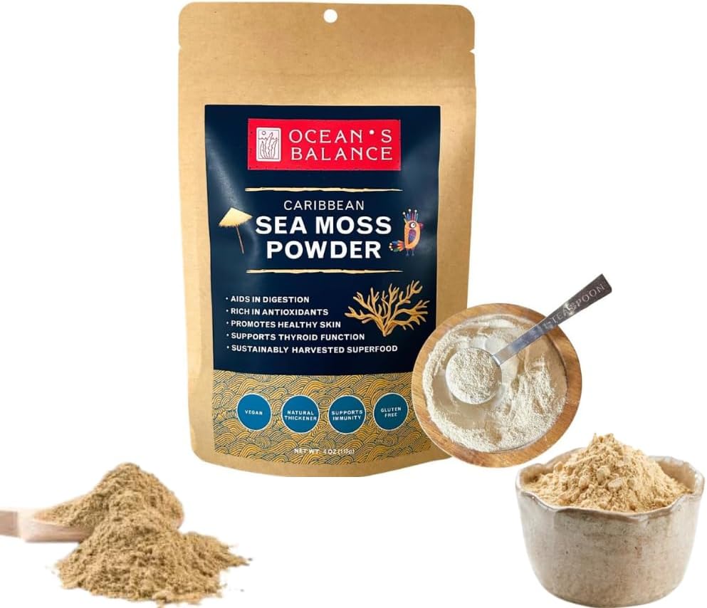 Ocean's Balance Clean Taste of Maine Sea Moss Powder (4oz) - Raw, Wildcrafted, Premium Quality - Supporta Detox, Digestive Health, Immune System, Skin & Hair by Nature's Choice
