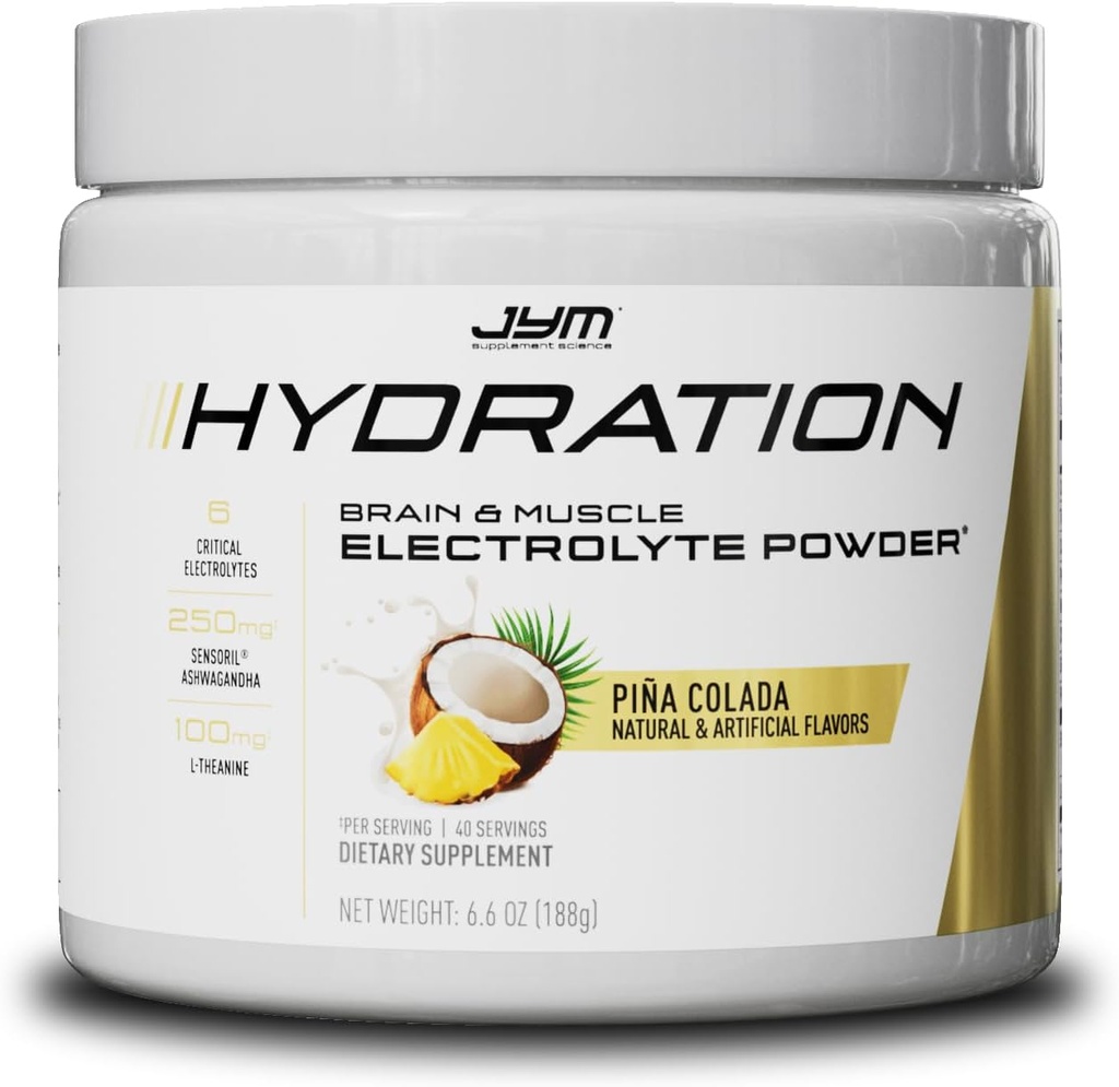 JYM Hydration Pina Colada Pulver, Performance Elektrolyte, Kalium, Natrium, Magnesium, für Männer & Frauen, Theanin, Ashwaghanda, Theanin, 40 Servierungen