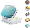 Kleine Pille Box für Geldbeutel, Tragbare Pille Organizer für Medizin Fischöle Vitamine, Metall niedliche Reisetasche Pille Tasche Behälterhalter (Rectangle Marble)