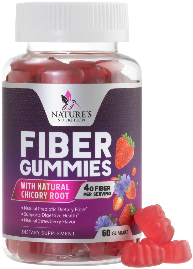 Gummie di fibre per adulti 4g - Integratore di gommoni a base di fibre prebiotici per la salute digestiva e il supporto di regolarità, Integratori prebiotici giornalieri Supporta la salute del fegato per le donne e gli uomini, Vegan - 60 Gummies