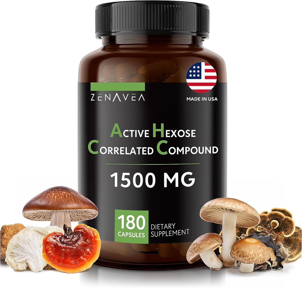 Aktive Hexose korrelierte Verbindung 180 Caps 1500mg pro Servierung - Vegane organische Pilzergänzung Hilfe Immunsystem zu unterstützen und natürliche Killer und T-Zellen zu fördern