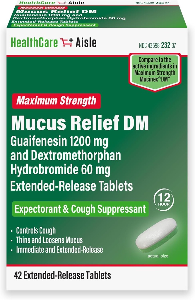 HealthCareAisle Guaifenesin 1200 mg Dextromethorphan Hydrobromid 60 mg Extended Release Tablets - 42 Count - Mucus Relief Expectorant und Cough Suppressant für Chest Congestion Relief