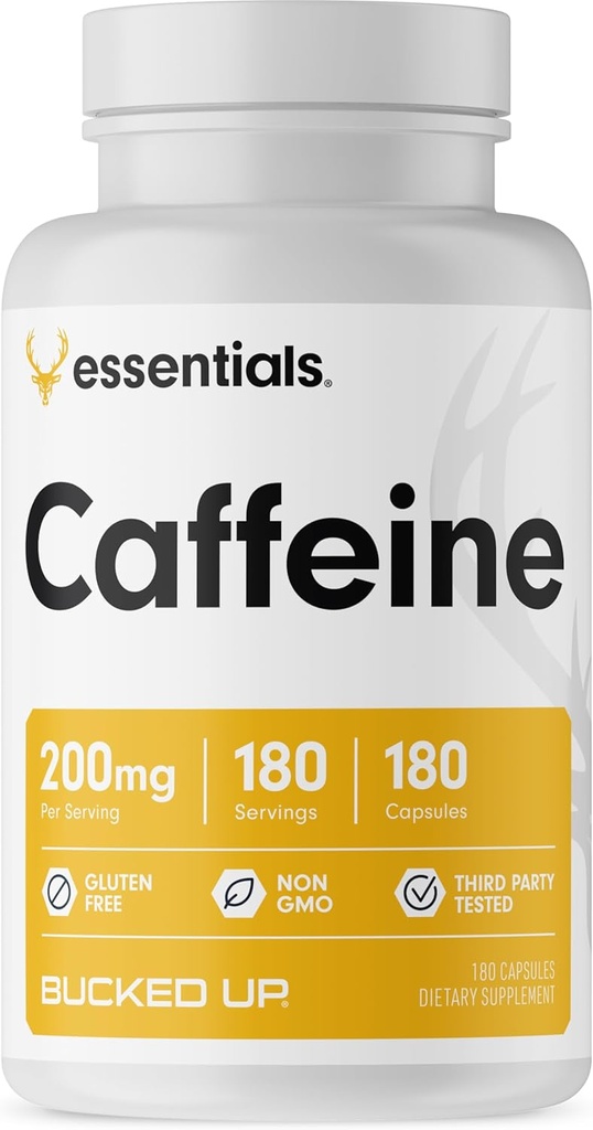 Bucked Up Caffeine 200mg Per Serving, Essentials (180 Servings, 180 Capsules)