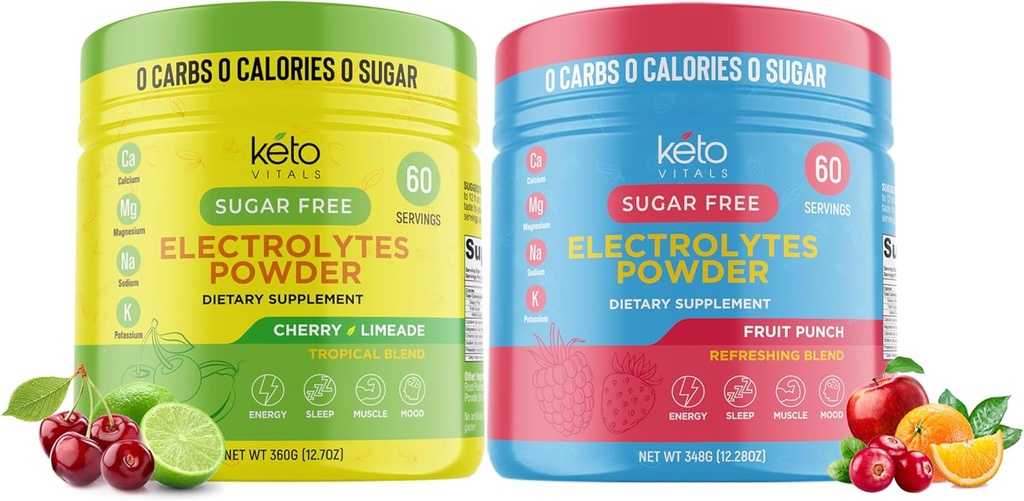 Keto Vitals Cherry Limeade Bundle mit Fruchtpunch - 2 Pack Bundle Keto Elektrolyte Pulver - Keto-Friendly Elektrolyte mit Kalium, Magnesium, Natrium, Calcium - Kirsch Limeade & Fruit Punch