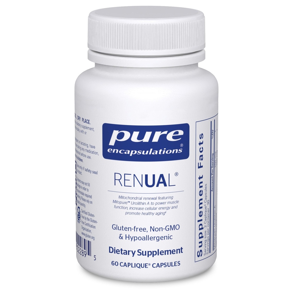 Pure Encapsulations Renual | Urolithin A Supplemento | Supporto per la funzione del muscolo, produzione di energia cellulare, salute mitocondriale e invecchiamento sano* | 60 Caplique Capsule