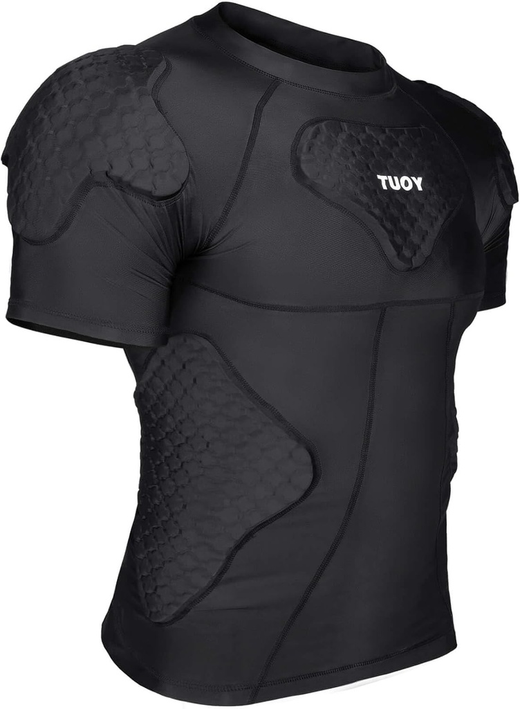 TUOY Chemise de compression rembourrée pour homme Protecteur de poitrine côte pour football Paintball Baseball