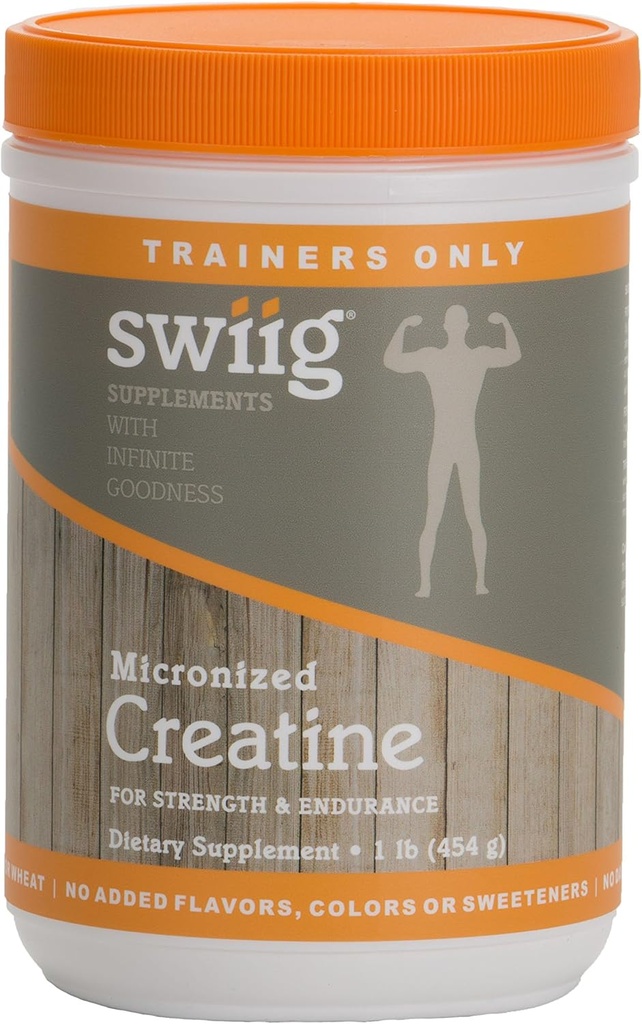 swiig Micronized Creatine Monoidrato, senza glutine, senza lievito, mais o grano, senza aromi aggiunti, senza latticini, pesce, o soia, senza riserve, colori o dolcificanti, senza ingredienti OGM - 90 Serve