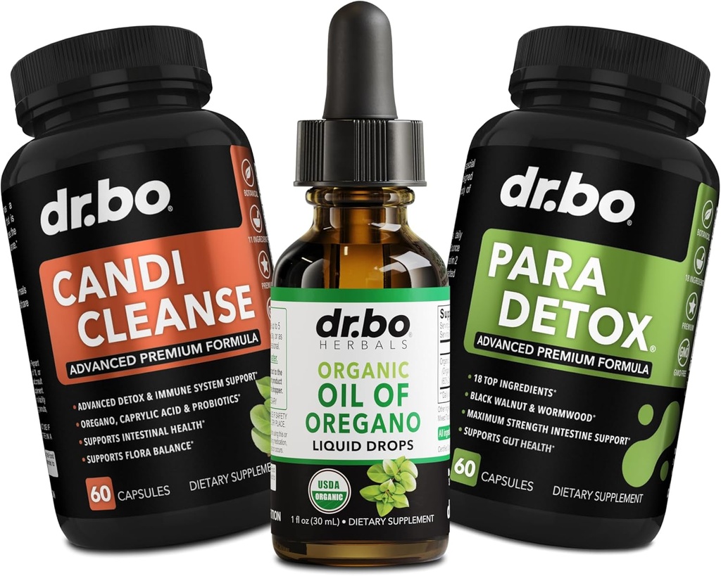 Oregano Öl Bio-Flüssigtropfen & Saubere Kapseln - Organisches Öl von Oregano Tropfen Tinktur-Extrakt, Candi Cleanse Detox - Caprylic Acid, Wormwood Black Walnut & Cloves Kapseln