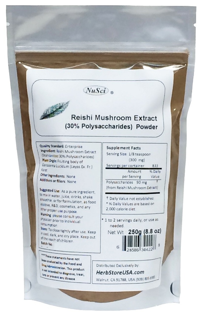 Reishi Pilzextrakt Pulver Standardisierte 30% Polysaccharide 250 Gramm (8.8 Unze)