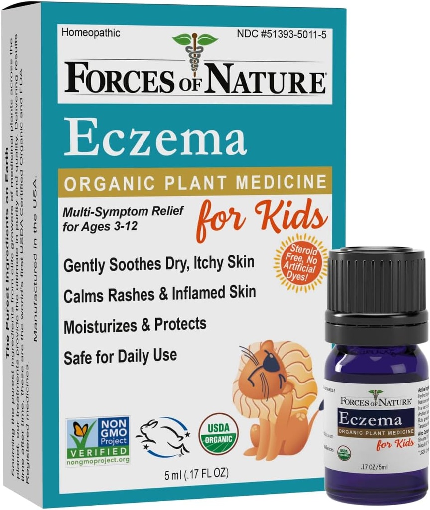 Forze di controllo di Eczema naturale per bambini, sollievo della pelle sensibile, secca e prurito, cura della pelle senza steroide per Flare-Ups, trattamento di Eczema per bambini, medicina omeopatica organica, azione rapida, 0.17 FL OZ
