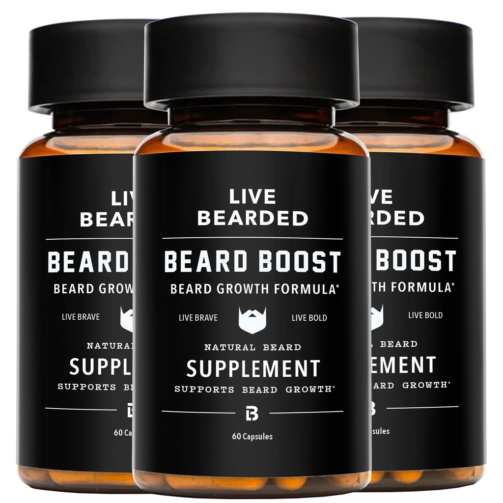 Live Bearded Beard Boost - Bartwachstum Vitamine für Männer mit Biotin, Collagen, Silica, Fo-Ti Root - Gesichtshaarwachstum für Männer, Made in USA | 90-Day Supply