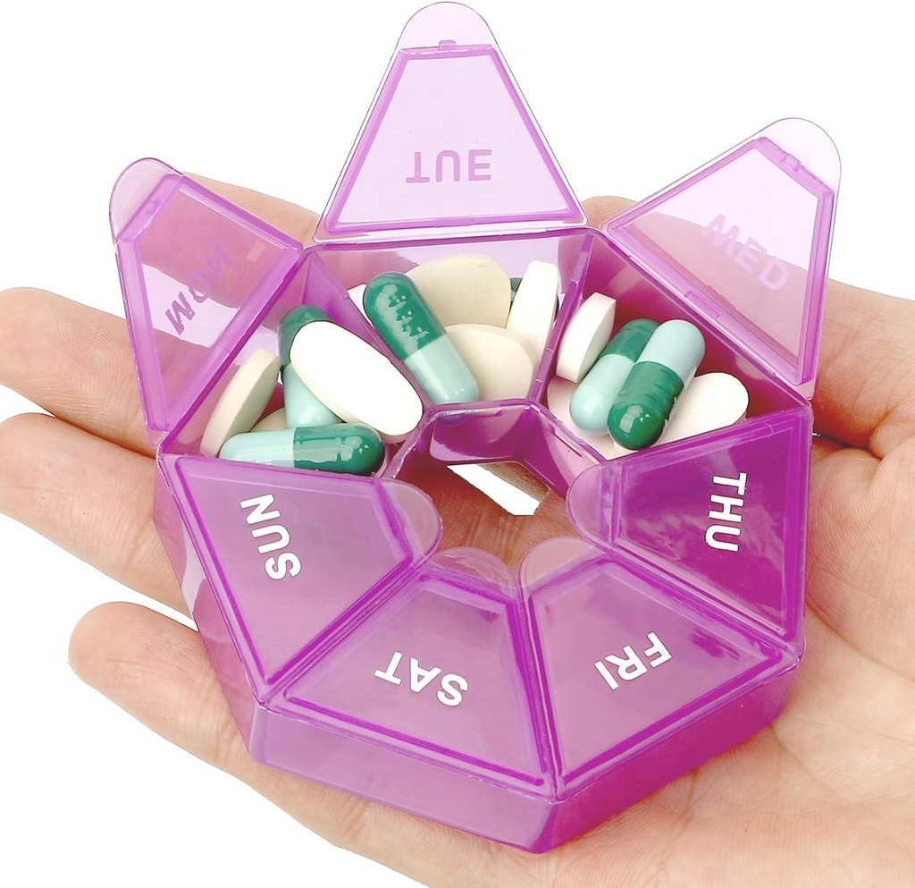 Pill Organizer, Pille Box, Small Pill Case, Medizin Pill Organizer 1 Mal am Tag, Wöchentliche Pille Organizer, Pillenbehälter, Pillenhalter, Tägliche Pille Organizer Reise Pille Organizer 7 Tage (Purple)