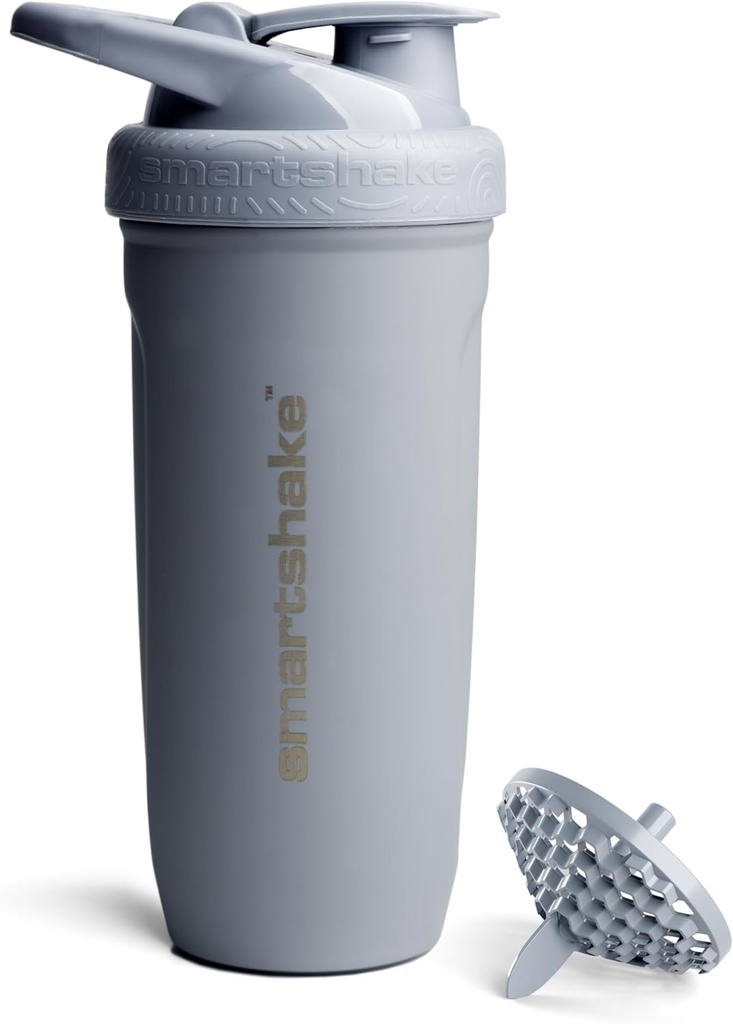 Smartshake rinforzare in acciaio inox Protein Shaker Bottiglia 900 ml | 30 oz - Leakproof Screw-on Lid - BPA Free – Bottiglia non isolata- Unisex (Grey)