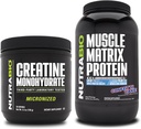 NutraBio Creatine Monohydrate, non aromatisé, (150 g) et en poudre de protéines de matrice musculaire, (Cake de confettis) Supplement Bundle – Énergie musculaire, croissance maximale, récupération et force