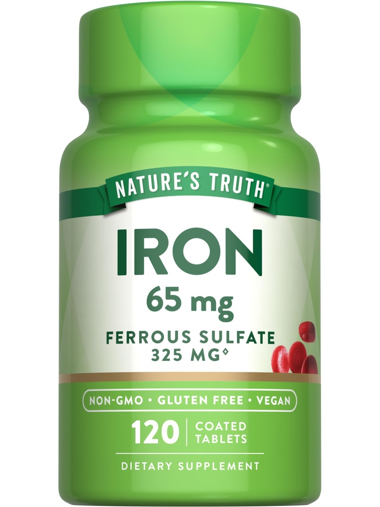 Nature's Truth Iron Supplement | 65mg | 120 Tabletten | 325mg Eisensulfat | Non-GMO & Gluten Kostenlose Pillen