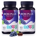 Supplément de fer LIVS pour les femmes et les hommes avec vitamine C, A, B3, B5, B6, B12, Biotine, Zinc et Folate.