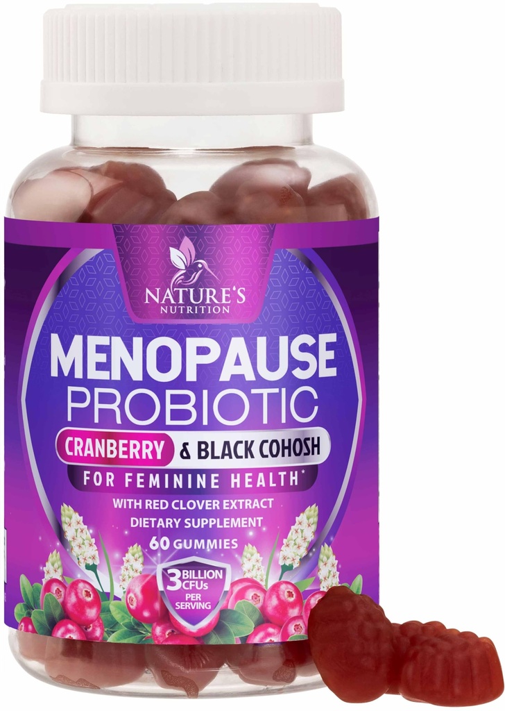 Menopause Ergänzungen für Frauen - 3 Billion CFU Natürliche Menopause Relief für Mild Hot Flashes & Nacht Sweats, PH, Vaginal Health Support Probiotics for Women Gummy, Probiotic Supplement - 60 Gummis
