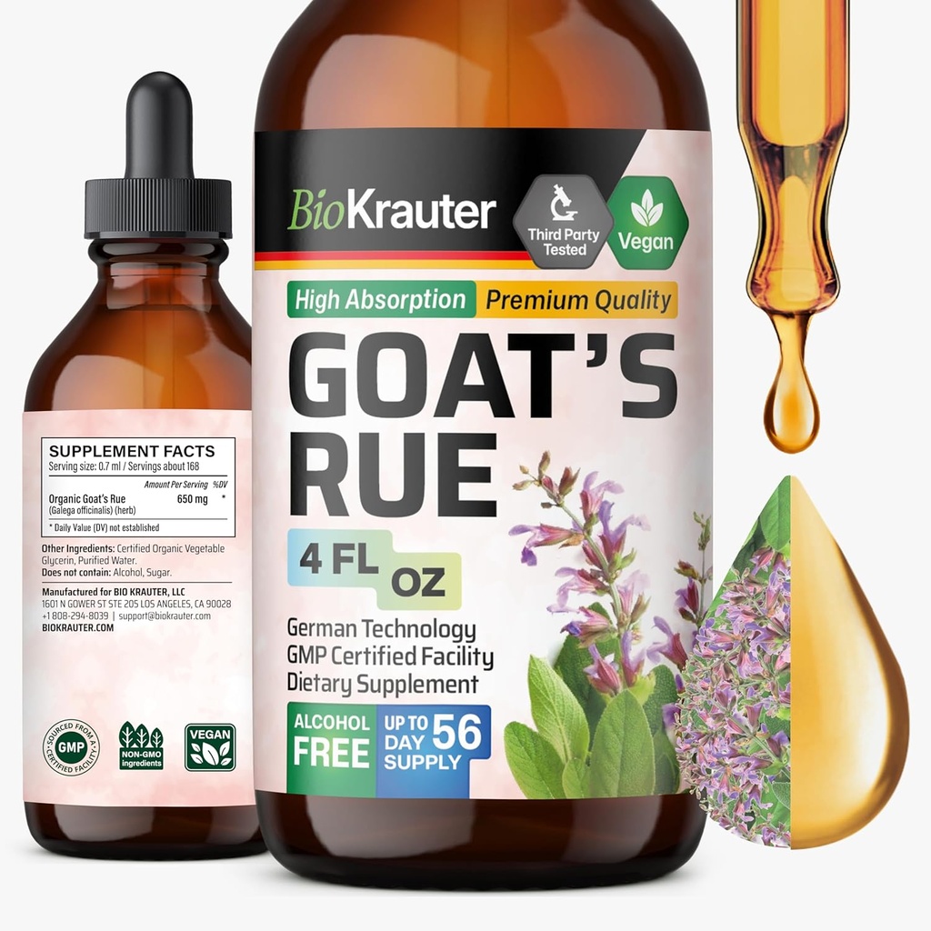 BIO KRAUTER Goats Rue Lactation Supplement Tincture - Vegan, Alcohol & Sugar Free Drops 4 Fl.Oz.