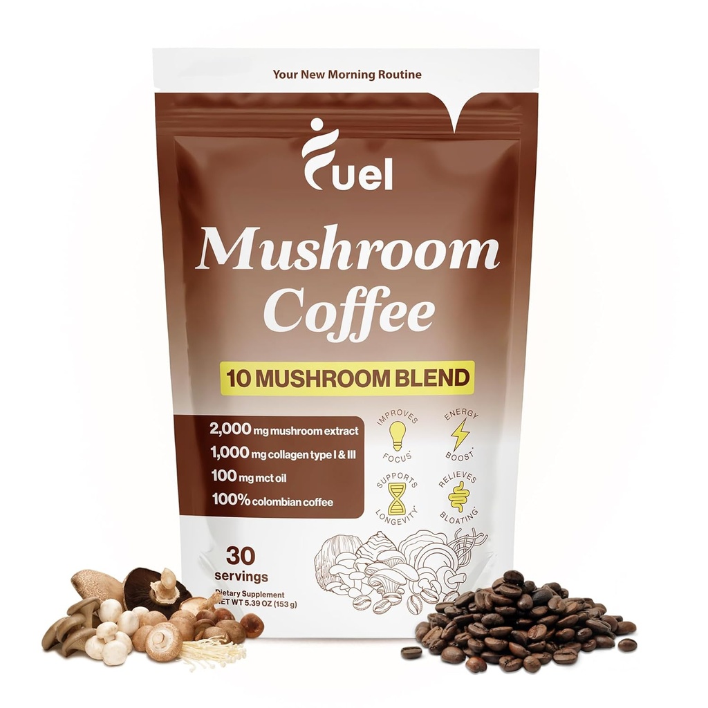 Carburante cervello Boost Mushroom Coffee Nutrition, miscela organica per la salute del fegato, polvere di mane del leone, Chaga & Mushroom Powder Bassa caffeina caffè istantaneo, Nootropics Drink, 30 porzioni