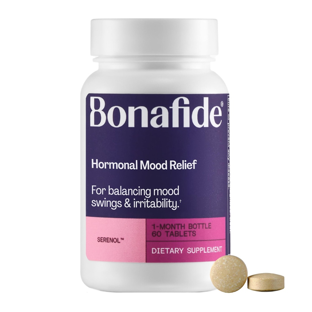 Serenol de Bonafide. Soulagement des éboulements d'humeur hormonale, de l'irritabilité et du gonflement des SPM. — 1 mois (60 comprimés)