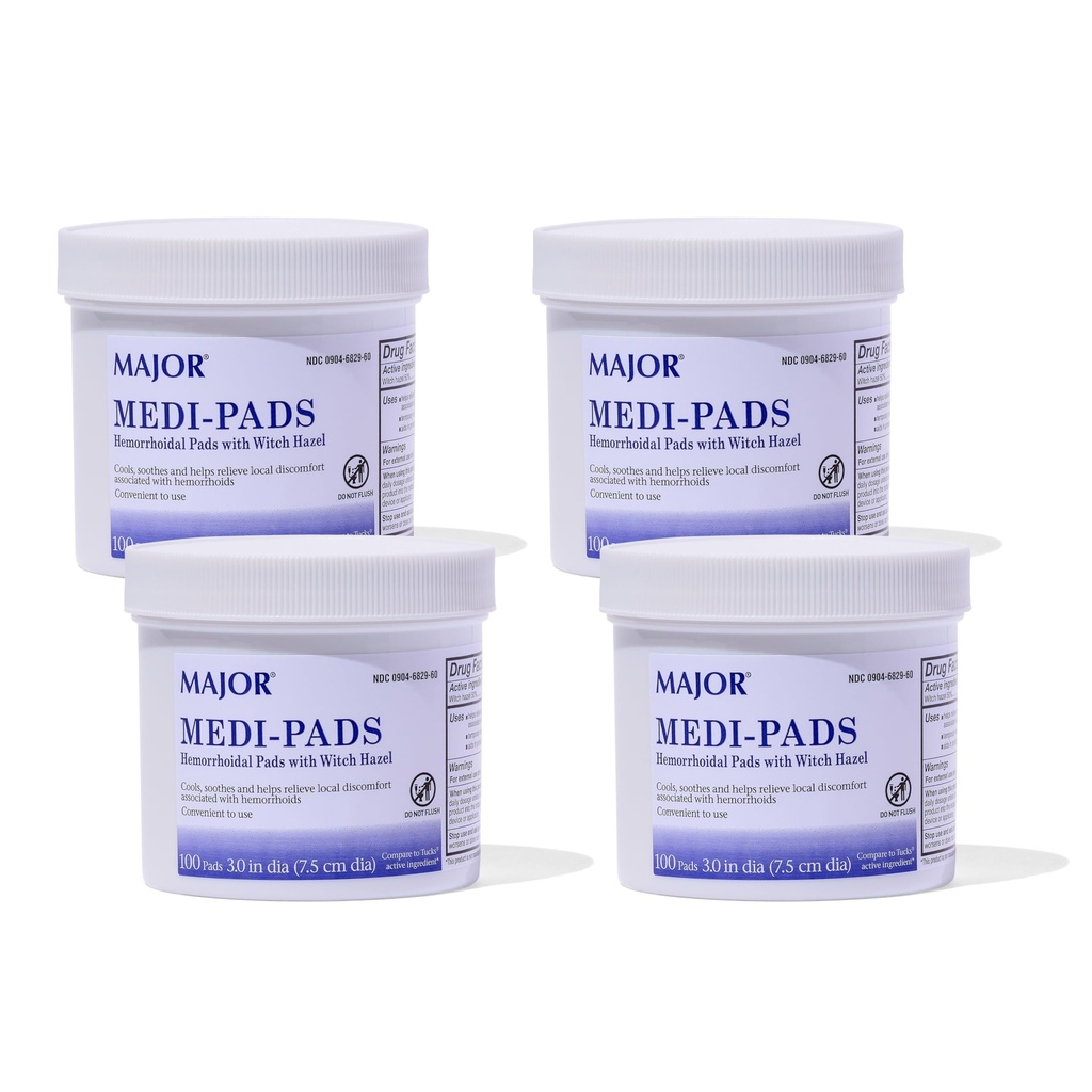 MAJOR Medi-Pads - Pulitura igienica emorroidale Hazel Pads - Rilievo di raffreddamento con Aloe - 100 Conte Jar (4 Pack)