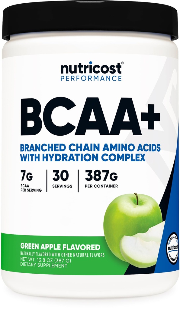 Nutricost BCAA + Hydration Powder (Green Apple) 30 Servierungen - verzweigte Kette Aminosäuren mit Hydration Complex - Glutenfrei, Non-GMO