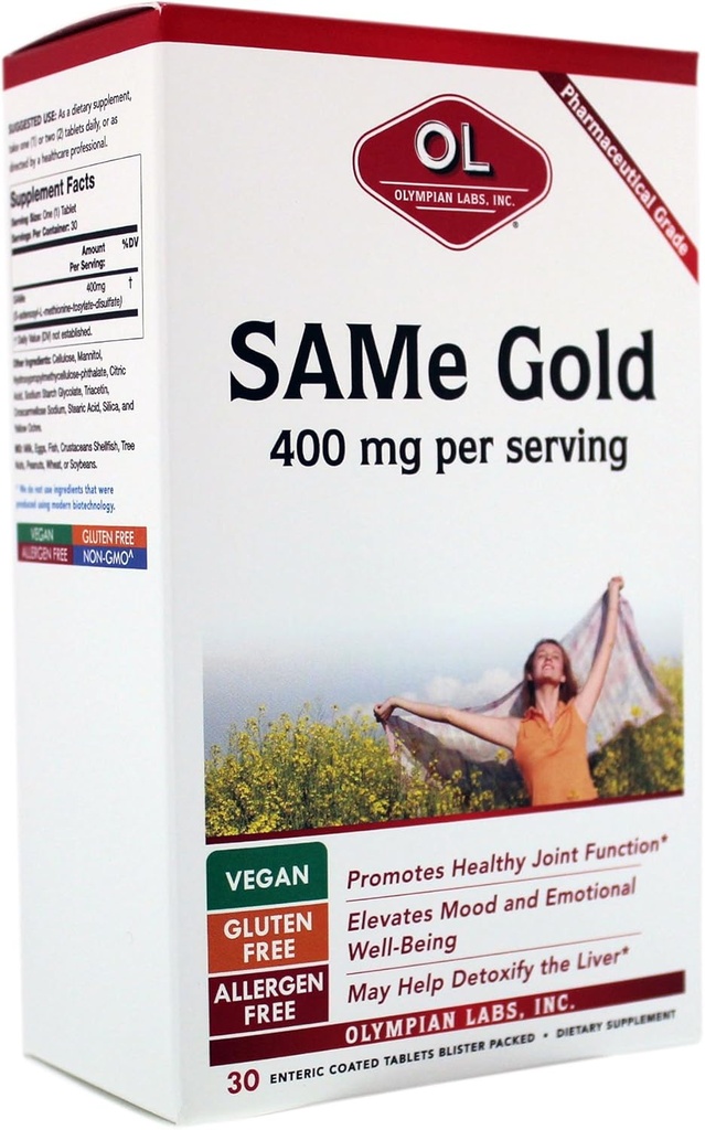 Olympian Labs Enteric Coated SAMe Gold | 400 mg pro Servieren | Vegan, Glutenfrei, Soy Free | Mood und Joint Support - 30 Enteric Coated Tablets