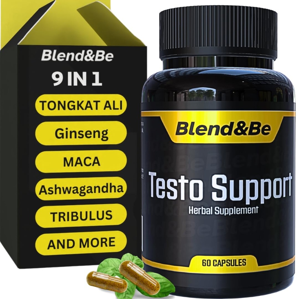 Blend&Be Testo Support | Integratore Alimentare Erboso All-in-ONE | Tongkat Ali, Fenugreek, Ginseng, Maca, Ashwagandha, Spirulina Tribulus, Black Seed e Cinnamon.+ ★Free E-Book ★