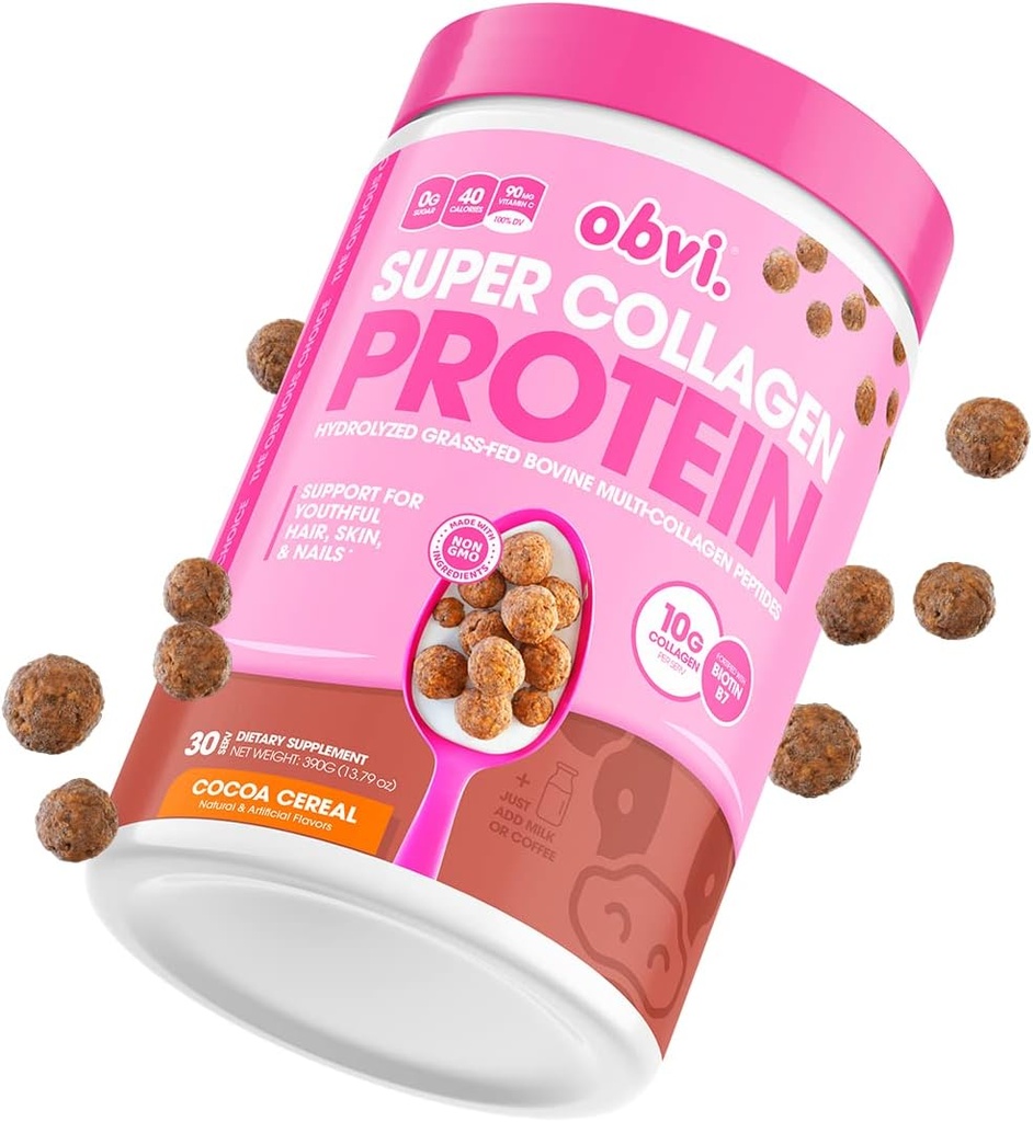 Obvi Multi-Collagen Super Protein Powder (Chocolate Cereal, 14 Oz) | Keto-Friendly, Gluten und Dairy Free | Hydrolyzed Grass-Fed Bovine Collagen Peptides | Unterstützt Gut Health,Gesundes Haar, Haut,Nails
