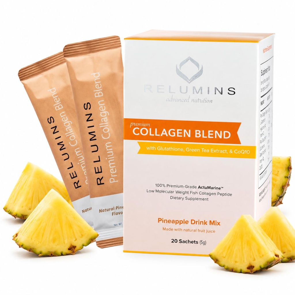 Mélange de poudre de collagène marin - Peptide de collagène avec du glutathion, du thé vert, du CoQ10 et de l'acide hyaluronique stimule la peau Glowing - 100 sachets en poudre x Aromatisé à l'ananas + 10 sachets gratuits