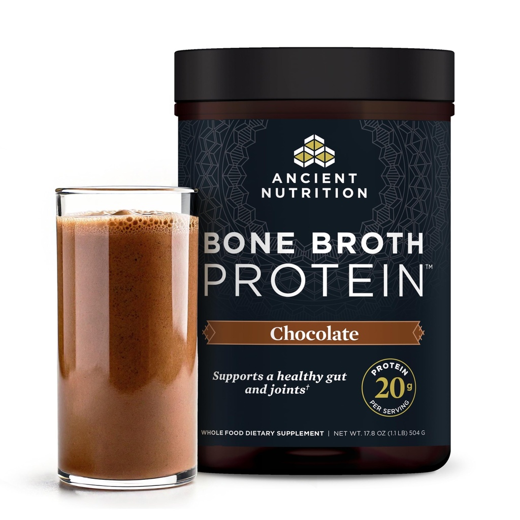 Ancient Nutrition Protein Powder Hergestellt aus Real Bone Broth, Schokolade, 20g Protein Per Serving, 20 Servierwanne, Glutenfrei hydrolysierte Collagen Peptide Supplement, Groß in Protein Shakes