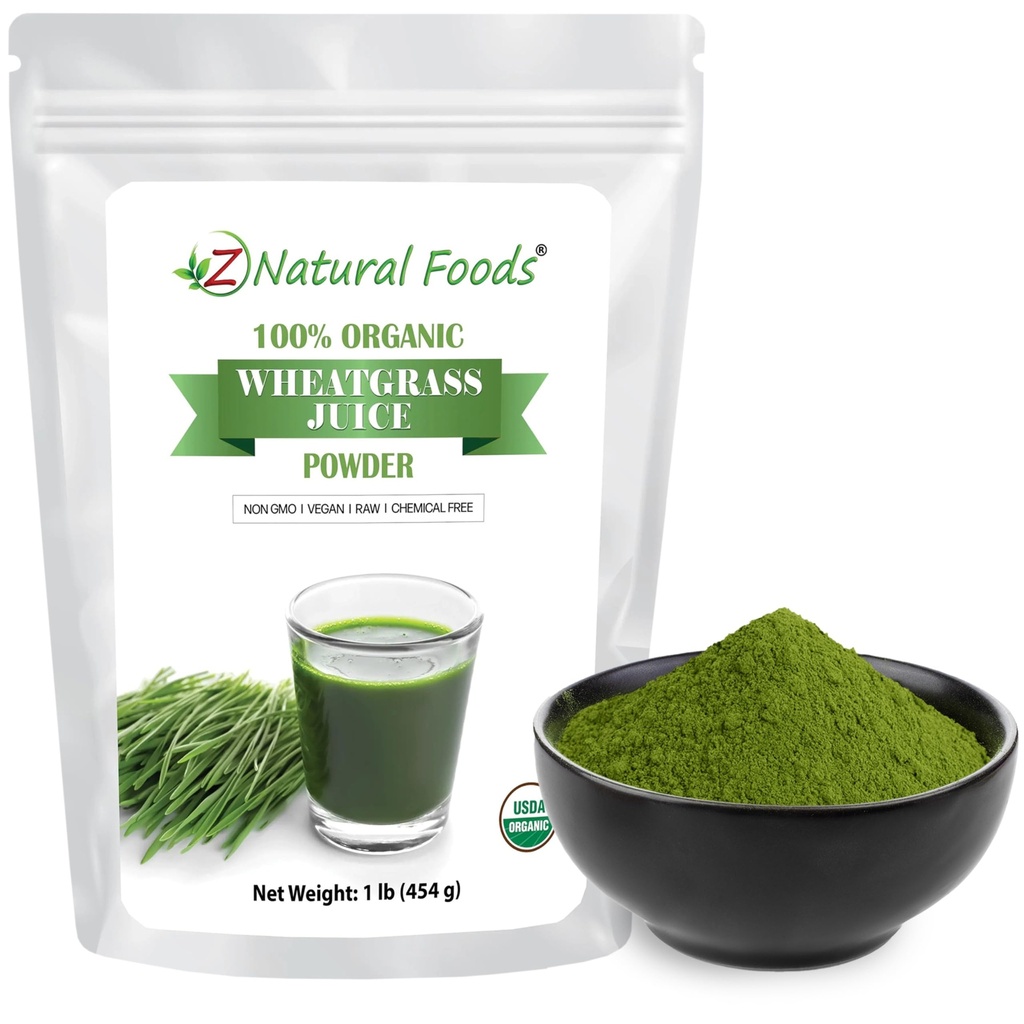 Z Aliments naturels Poudre de jus d'herbe de blé biologique - Superaliments pour le vieillissement et la digestion en santé - Non-OGM, Vegan, Kosher - Parfait pour les jus, les yaourts et les smoothies - Bliss de jus d'herbe de blé, 1 lb