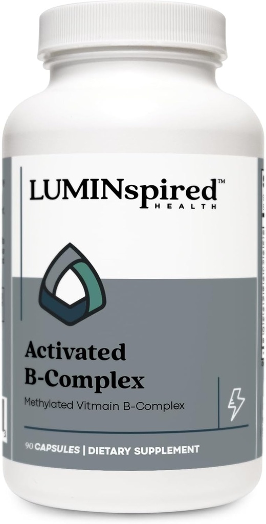 LUMINSPIRÉ Complexe de vitamine B activée santé avec vitamine C et biotine, tout supplément alimentaire de vitamine B pour le soutien immunitaire, métabolisme, antioxydant, humeur et énergie, sans gluten, végétalien - 90 comtes
