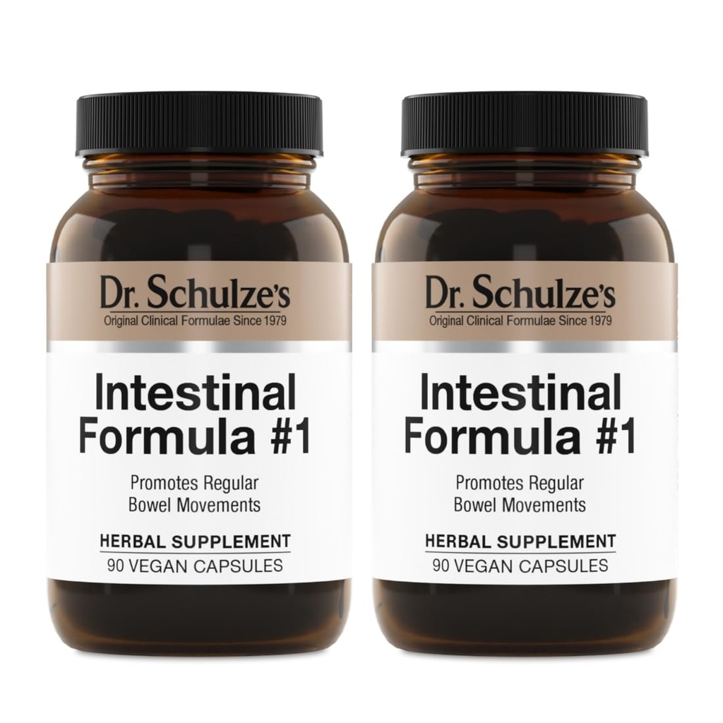 Formule intestinale no 1 du Dr Schulze - Supplément du mouvement Bowel pour le soutien à la santé des colonies - Aide à l'éblouissement et à la constipation - Nettoyage intestinal - All-Natural - Base végétale - Vegan - 90 Comte (2 Pack)