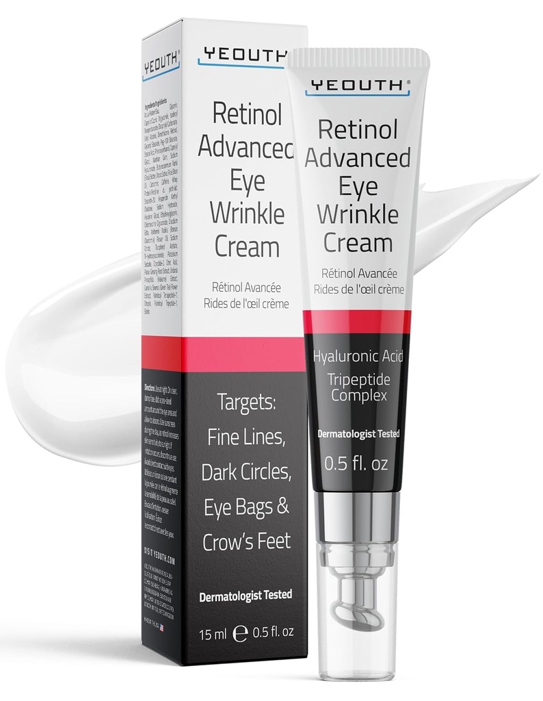 YEOUTH Retinol Eye Cream Anti Aging, Firming Under Eye Cream für Puffiness und Taschen unter Augen für Falten und dunkle Kreise mit Hyaluronsäure und Tripeptide 15ml