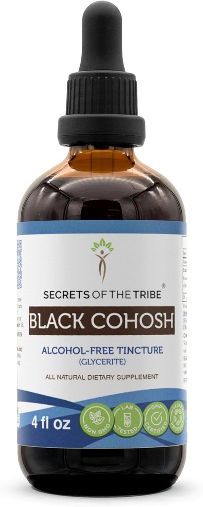 Secrets of the Tribe Black Cohosh Tincture Alcohol-Free Extract, High-Potency Herbal Drops, Tincture Made from Responsible Farmed Black Cohosh (Cimicifuga Racemosa) Getrocknete Wurzel 4 Unze