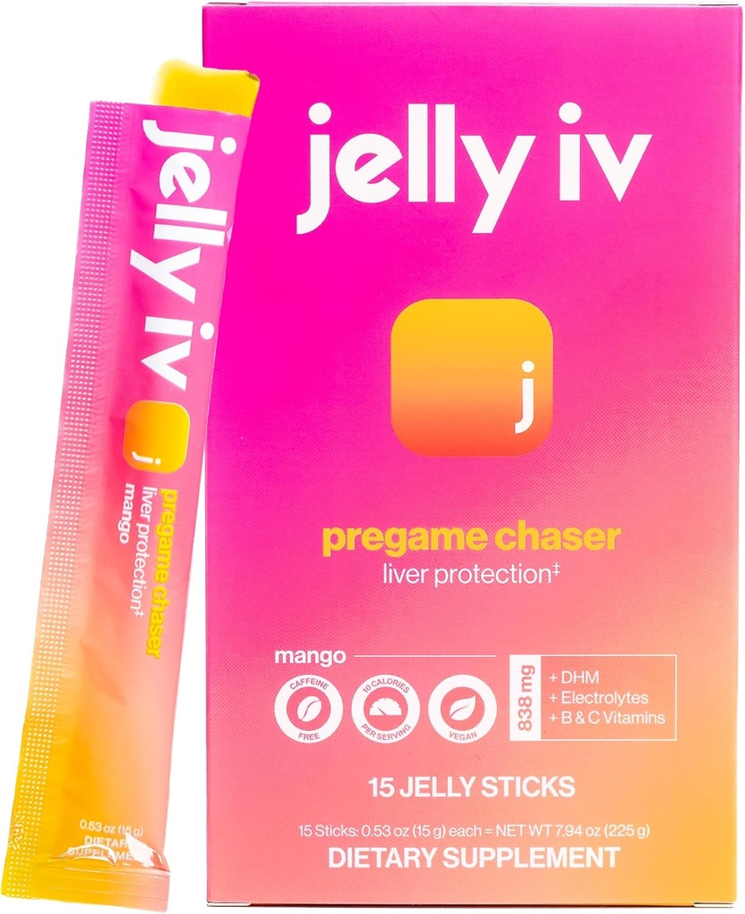 Fast Morning Relief Supplement Stick by Jelly IV - Natural Electrolytes & Liver Support Recovery - Nausea Reduction DHM - B Vitamins - Basato su piante Jelly Sticks - 15 Pack