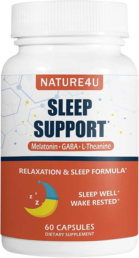 3 in 1 Schlafhilfen für Erwachsene Extrastärke, Extend Release Melatonin 5 mg, L Theanine 250 mg, GABA 250 mg, Entspannung und Schlafergänzung, 60 Kapseln