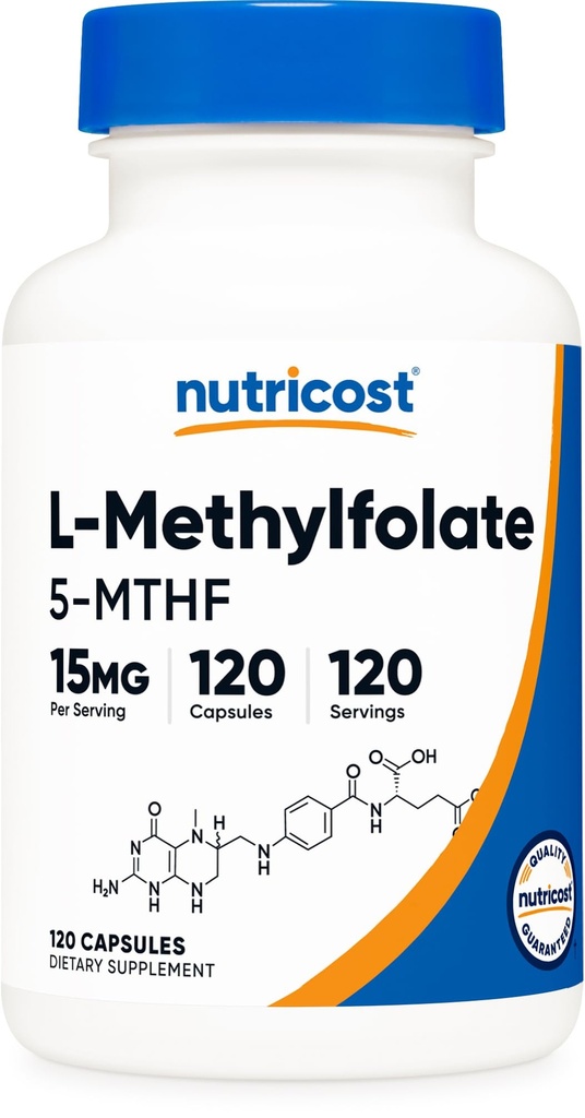 Nutricost L-Methylfolat 15mg, 120 Kapseln (5-MTHF) - Vegan, Nicht-GVO, Glutenfrei