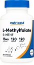 Nutricost L-metilfolato 15mg, 120 capsule (5-MTHF) - Vegan, Non OGM, Gluten Free